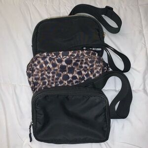 Nylon Belt Bags - Solid Black (2)  and Leopard Print (1)